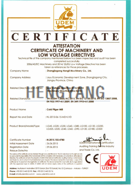 Trung Quốc Zhangjiagang Hengli Technology Co.,Ltd Chứng chỉ